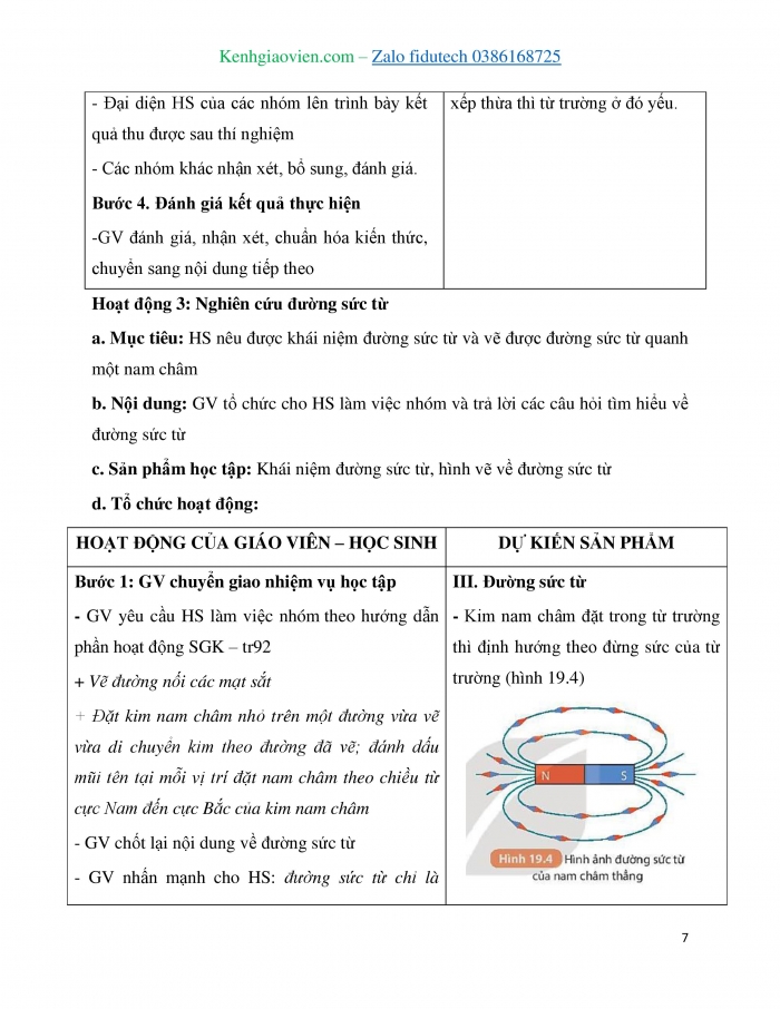 Giáo án và PPT KHTN 7 kết nối Bài 19: Từ trường