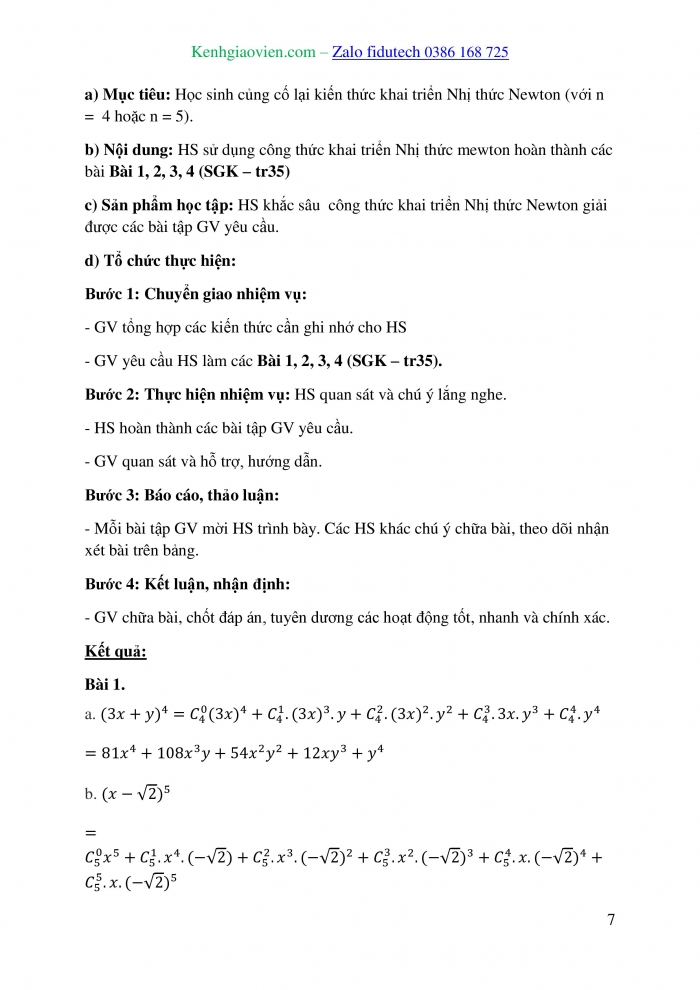 Giáo án và PPT Toán 10 chân trời Bài 3: Nhị thức Newton