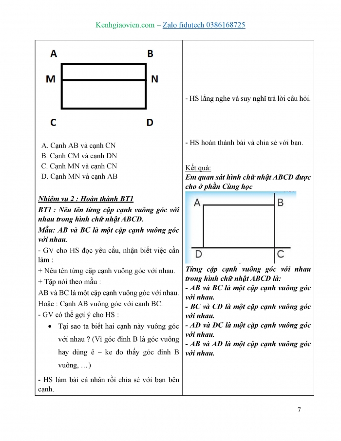 Giáo án và PPT Toán 4 chân trời Bài 31: Hai đường thẳng vuông góc