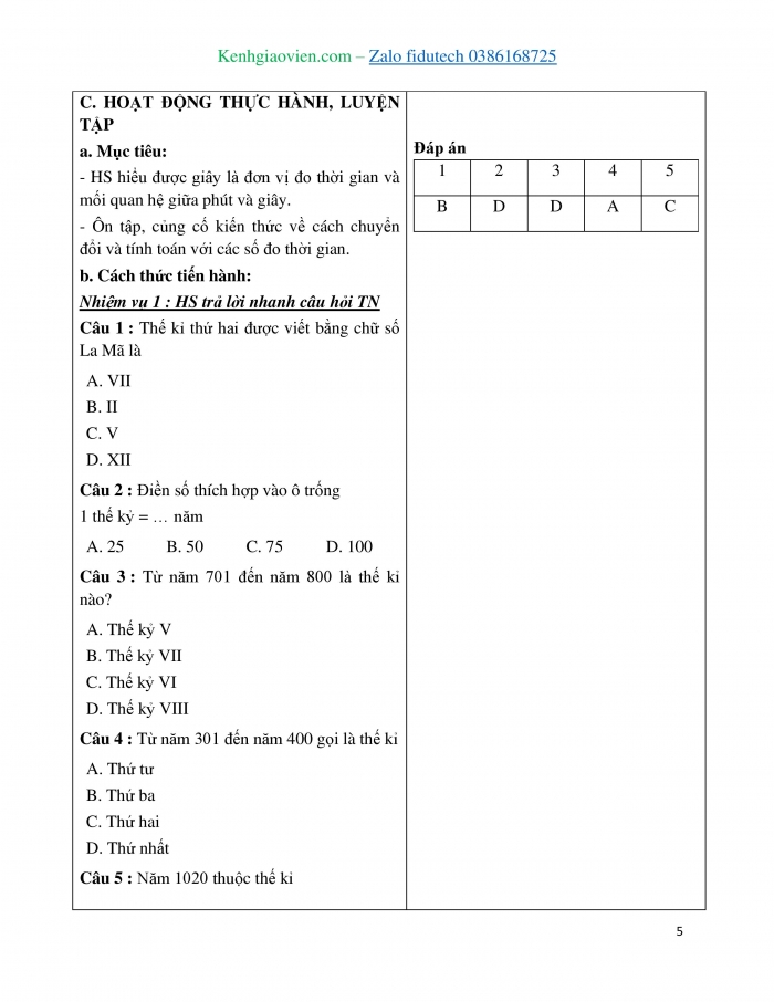 Giáo án và PPT Toán 4 chân trời Bài 35: Thế kỉ