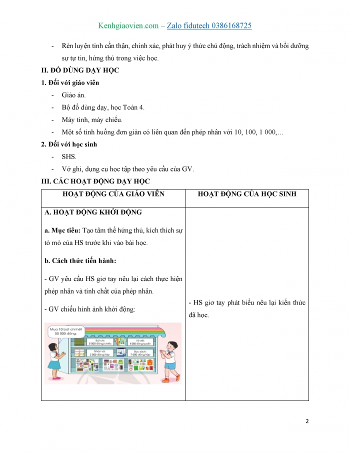 Giáo án và PPT Toán 4 cánh diều Bài 36: Nhân với 10, 100, 1 000,...