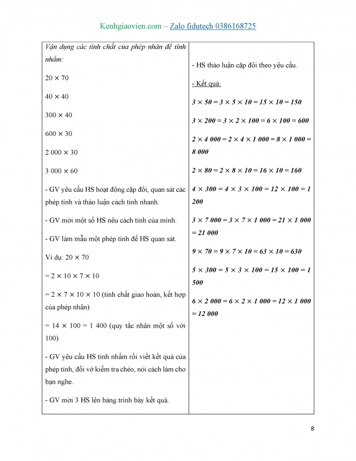 Giáo án và PPT Toán 4 cánh diều Bài 36: Nhân với 10, 100, 1 000,...