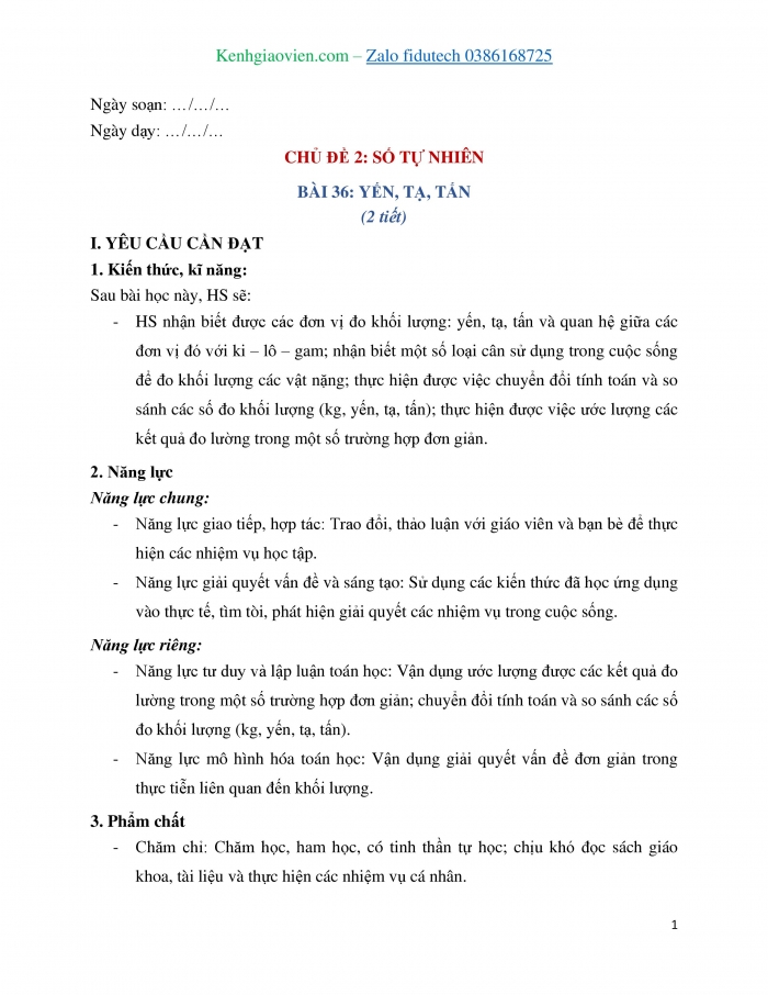 Giáo án và PPT Toán 4 chân trời Bài 36: Yến, tạ, tấn