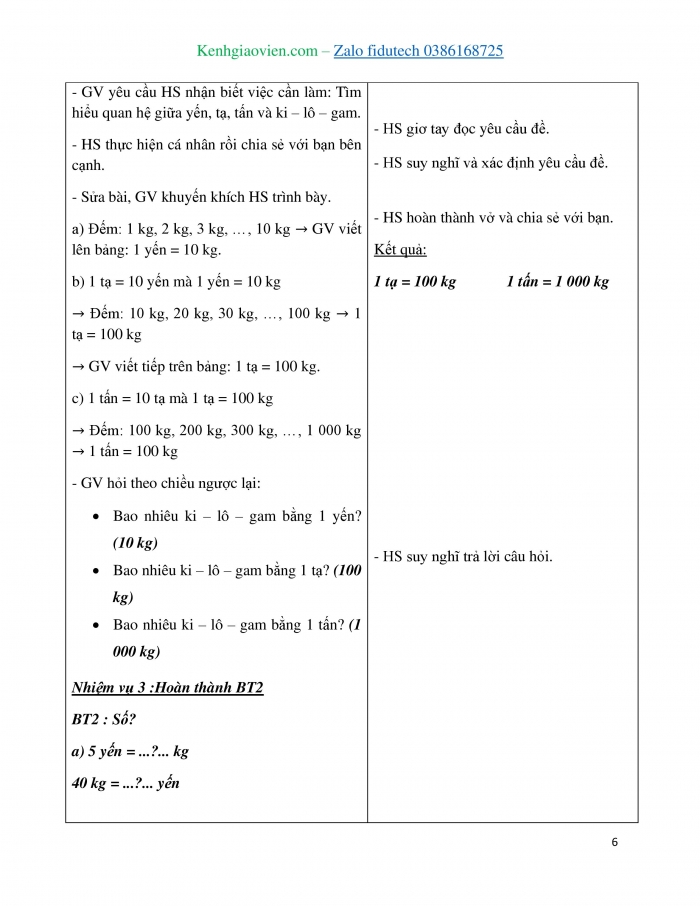 Giáo án và PPT Toán 4 chân trời Bài 36: Yến, tạ, tấn