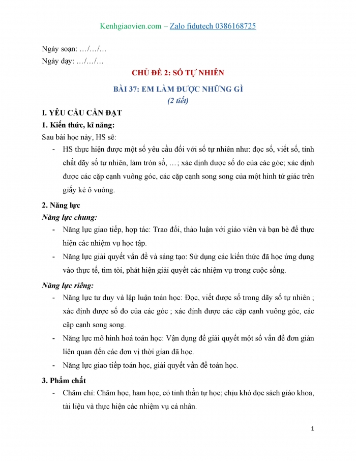 Giáo án và PPT Toán 4 chân trời Bài 37: Em làm được những gì?