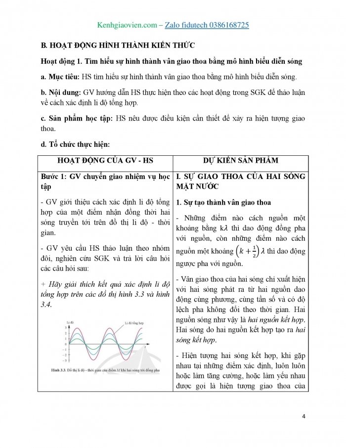 Giáo án và PPT Vật lí 11 cánh diều Bài 3: Giao thoa sóng