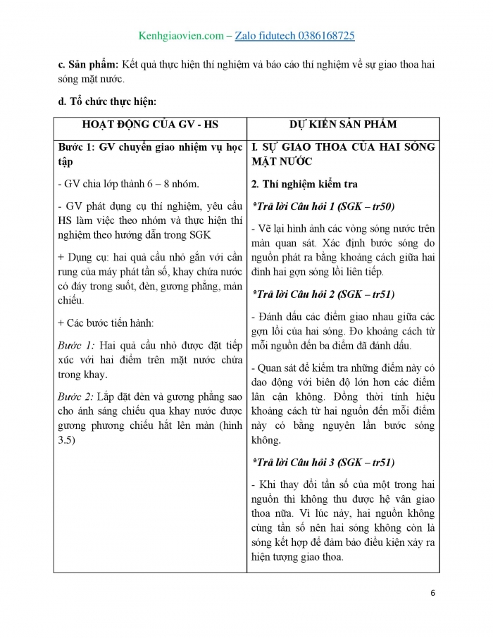 Giáo án và PPT Vật lí 11 cánh diều Bài 3: Giao thoa sóng