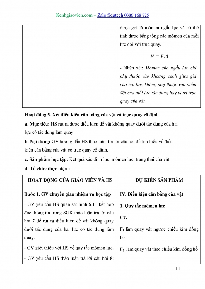 Giáo án và PPT Vật lí 10 cánh diều Bài 6: Mômen lực. Điều kiện cân bằng của vật