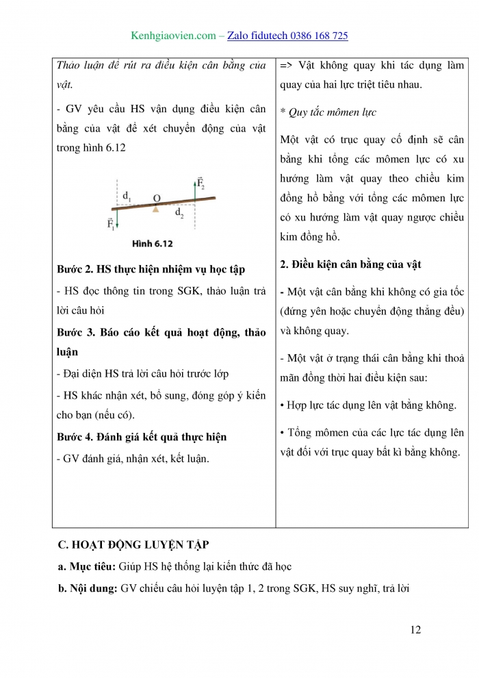 Giáo án và PPT Vật lí 10 cánh diều Bài 6: Mômen lực. Điều kiện cân bằng của vật