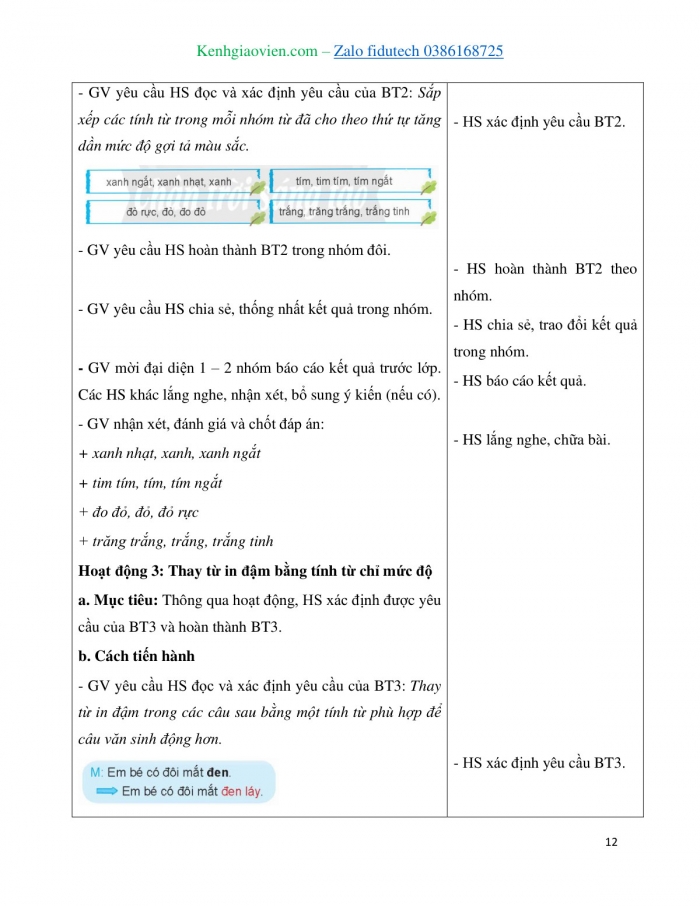 Giáo án và PPT Tiếng Việt 4 chân trời Bài 1: Luyện tập về tính từ