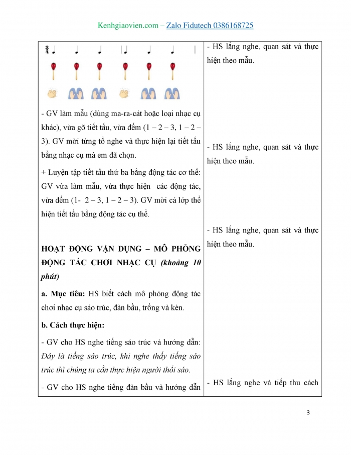 Giáo án và PPT Âm nhạc 3 cánh diều Tiết 12: Nhạc cụ, Vận dụng Mô phỏng động tác chơi các nhạc cụ