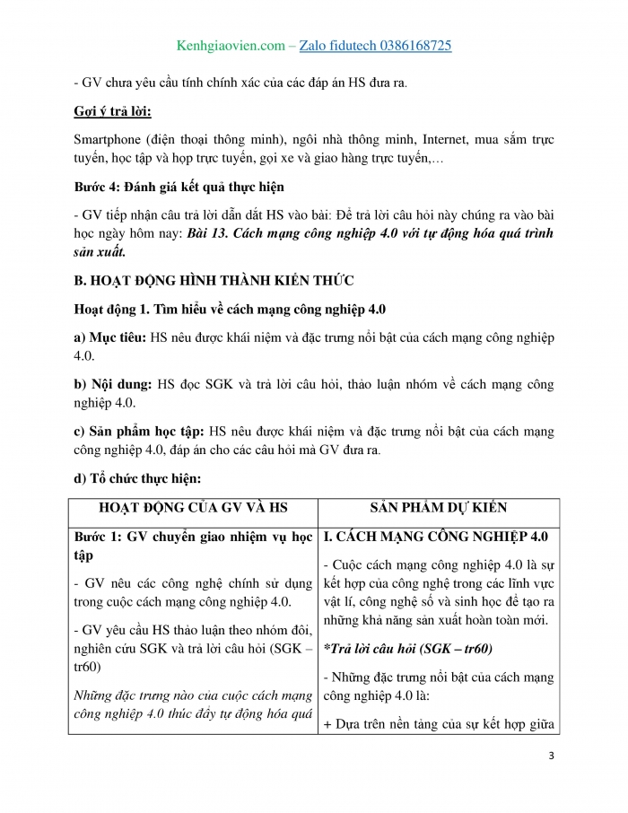 Giáo án và PPT Công nghệ cơ khí 11 cánh diều Bài 13: Cách mạng công nghiệp 4.0 với tự động hoá quá trình sản xuất