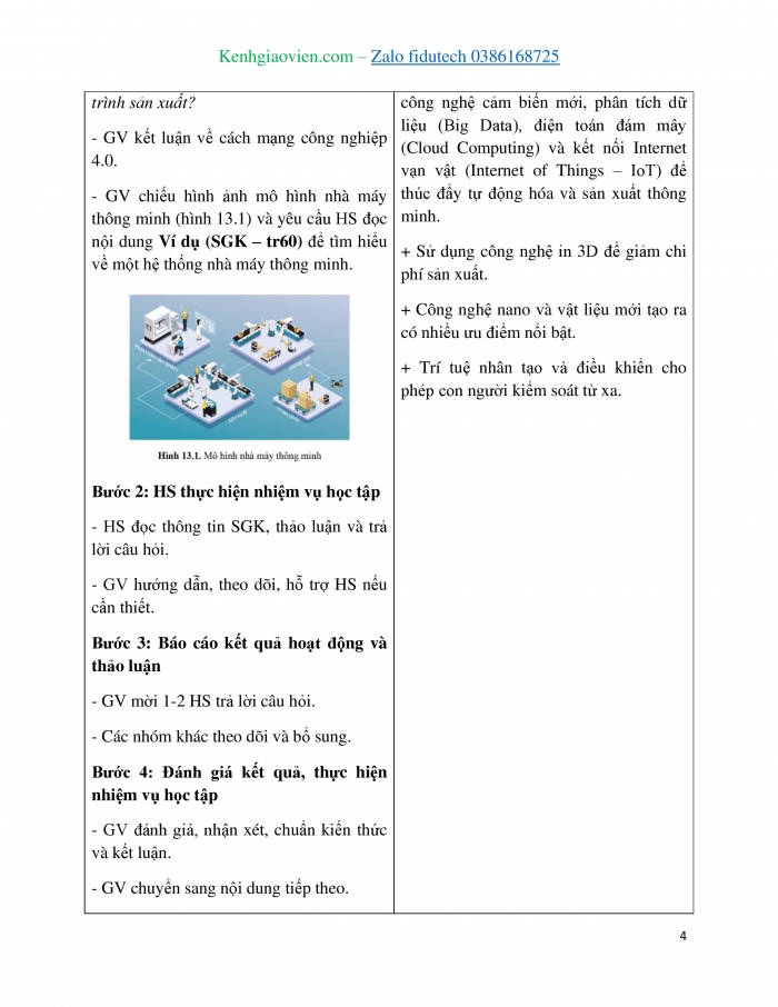 Giáo án và PPT Công nghệ cơ khí 11 cánh diều Bài 13: Cách mạng công nghiệp 4.0 với tự động hoá quá trình sản xuất