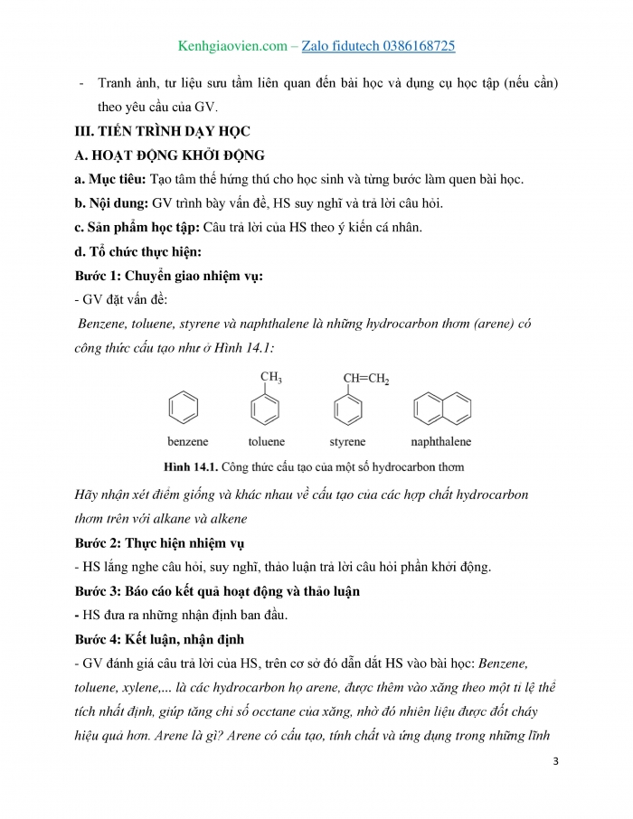 Giáo án và PPT Hoá học 11 cánh diều Bài 14: Arene (Hydrocarbon thơm)