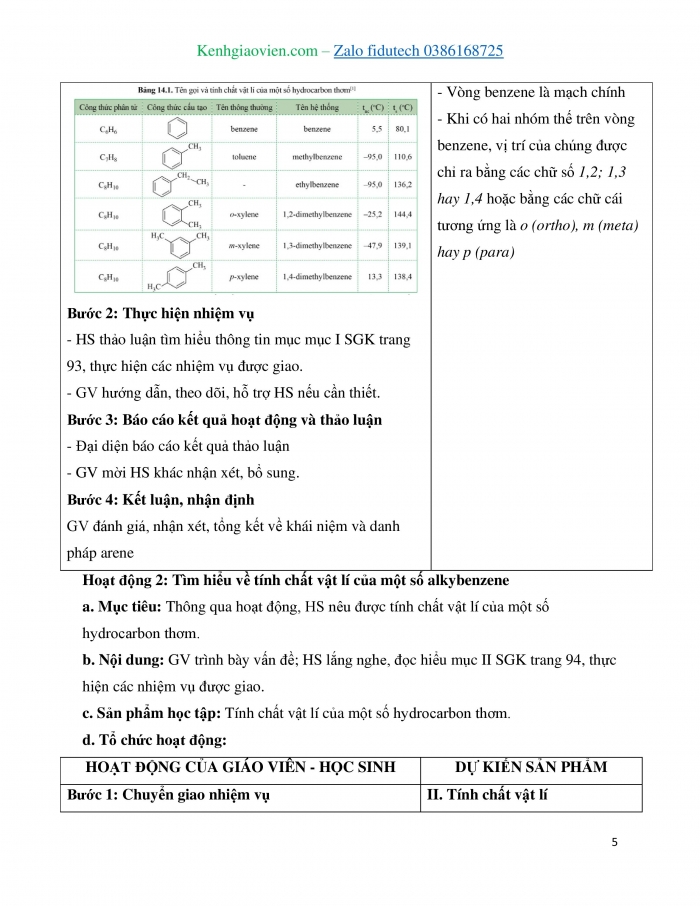 Giáo án và PPT Hoá học 11 cánh diều Bài 14: Arene (Hydrocarbon thơm)