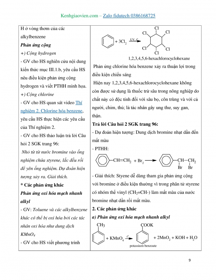 Giáo án và PPT Hoá học 11 cánh diều Bài 14: Arene (Hydrocarbon thơm)