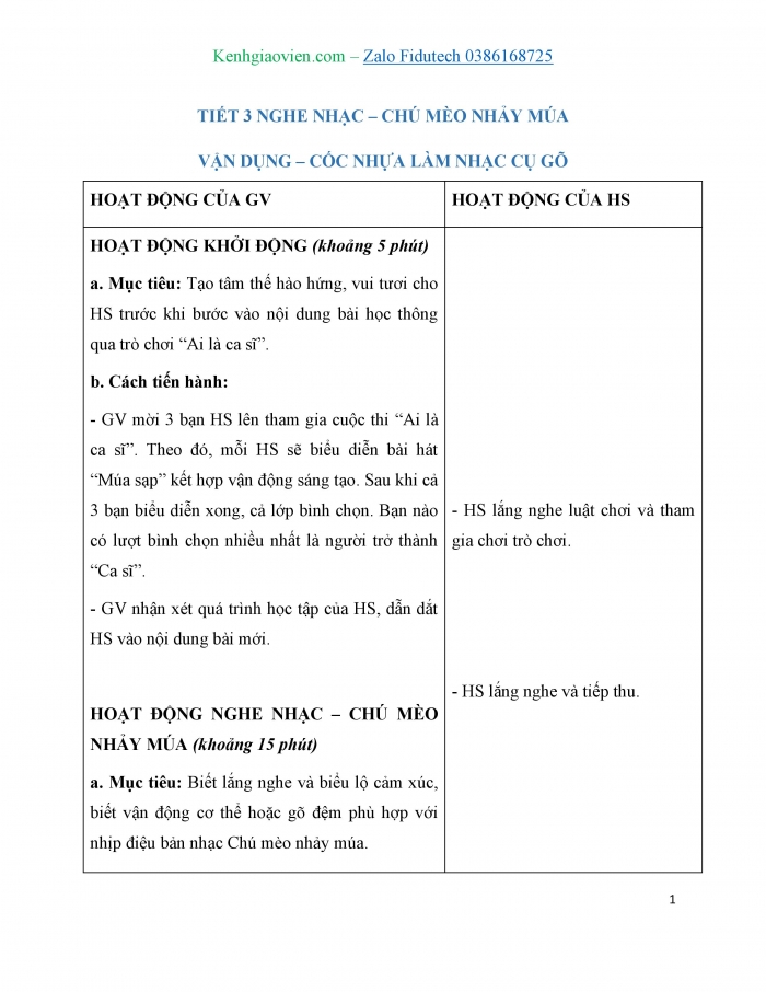 Giáo án và PPT Âm nhạc 3 cánh diều Tiết 15: Nghe nhạc Chú mèo nhảy múa, Vận dụng Dùng cốc nhựa làm nhạc cụ gõ