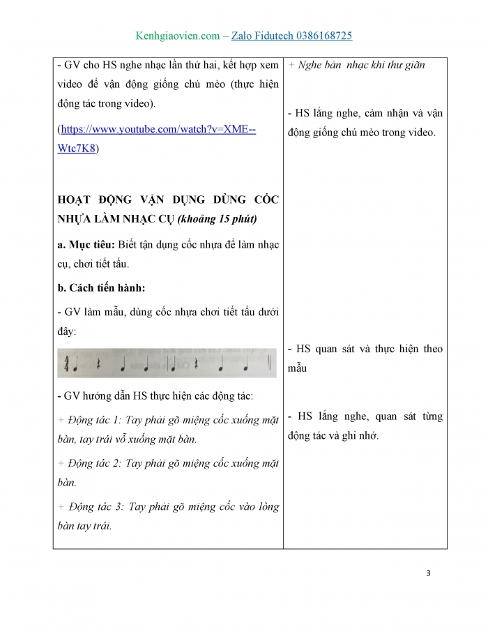 Giáo án và PPT Âm nhạc 3 cánh diều Tiết 15: Nghe nhạc Chú mèo nhảy múa, Vận dụng Dùng cốc nhựa làm nhạc cụ gõ