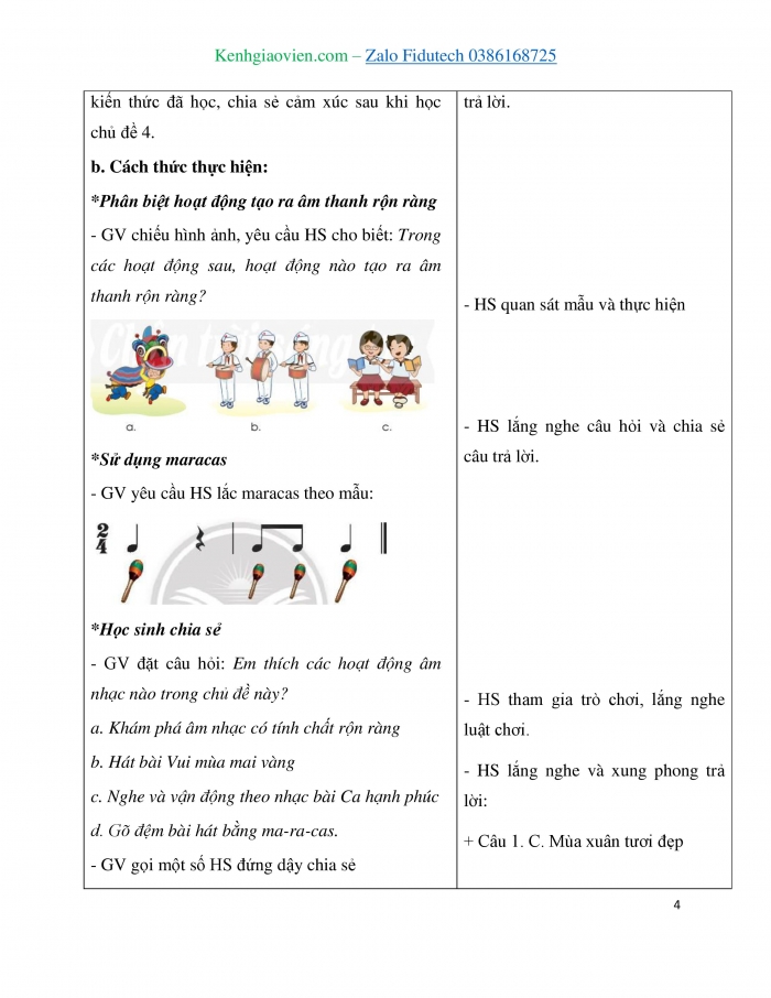 Giáo án và PPT Âm nhạc 3 chân trời Tiết 4: Nhạc cụ Luyện lắc ma-ra-cát, Nhà ga âm nhạc