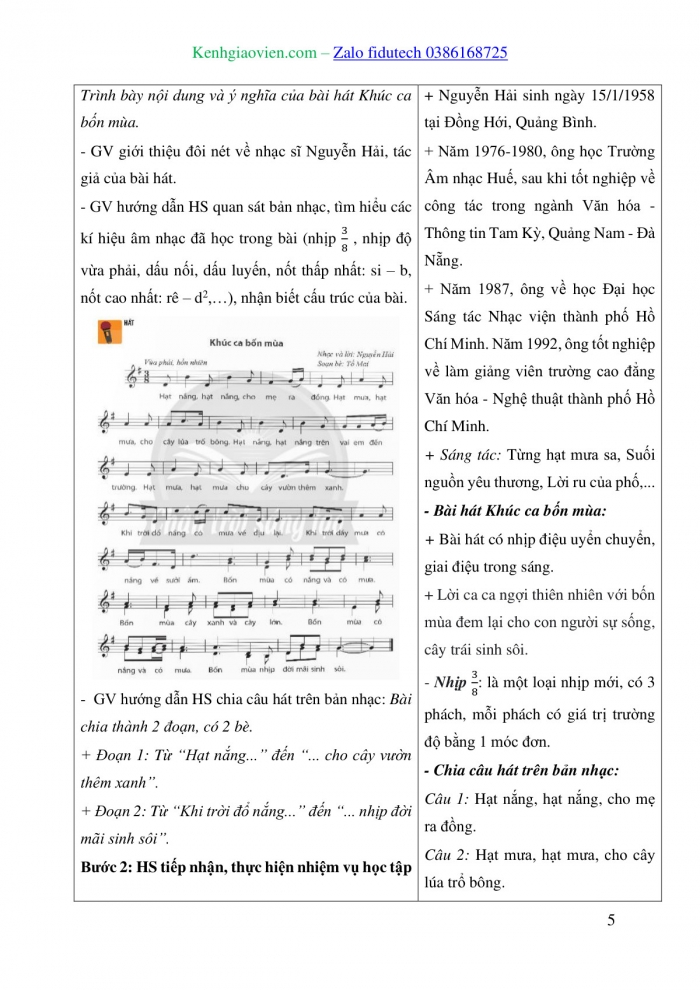 Giáo án và PPT Âm nhạc 8 chân trời Chủ đề 5: Bốn mùa hoà ca