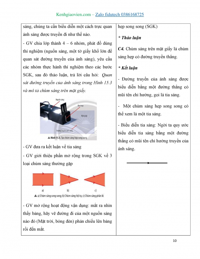 Giáo án và PPT KHTN 7 chân trời Bài 15: Ánh sáng, tia sáng