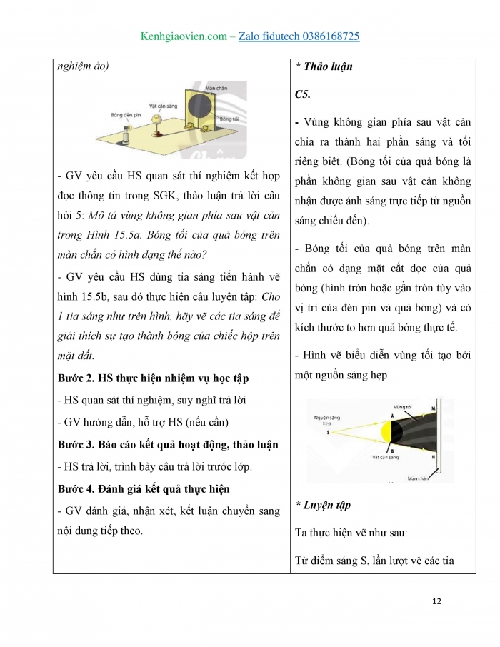 Giáo án và PPT KHTN 7 chân trời Bài 15: Ánh sáng, tia sáng