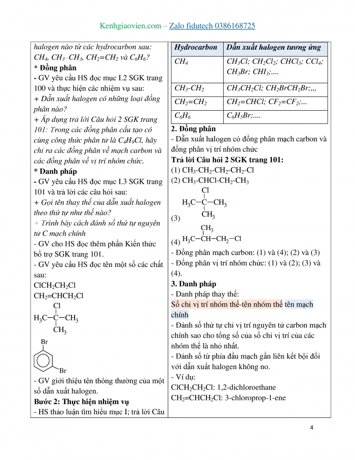 Giáo án và PPT Hoá học 11 cánh diều Bài 15: Dẫn xuất halogen