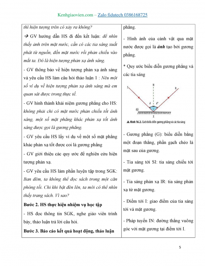 Giáo án và PPT KHTN 7 chân trời Bài 16: Sự phản xạ ánh sáng