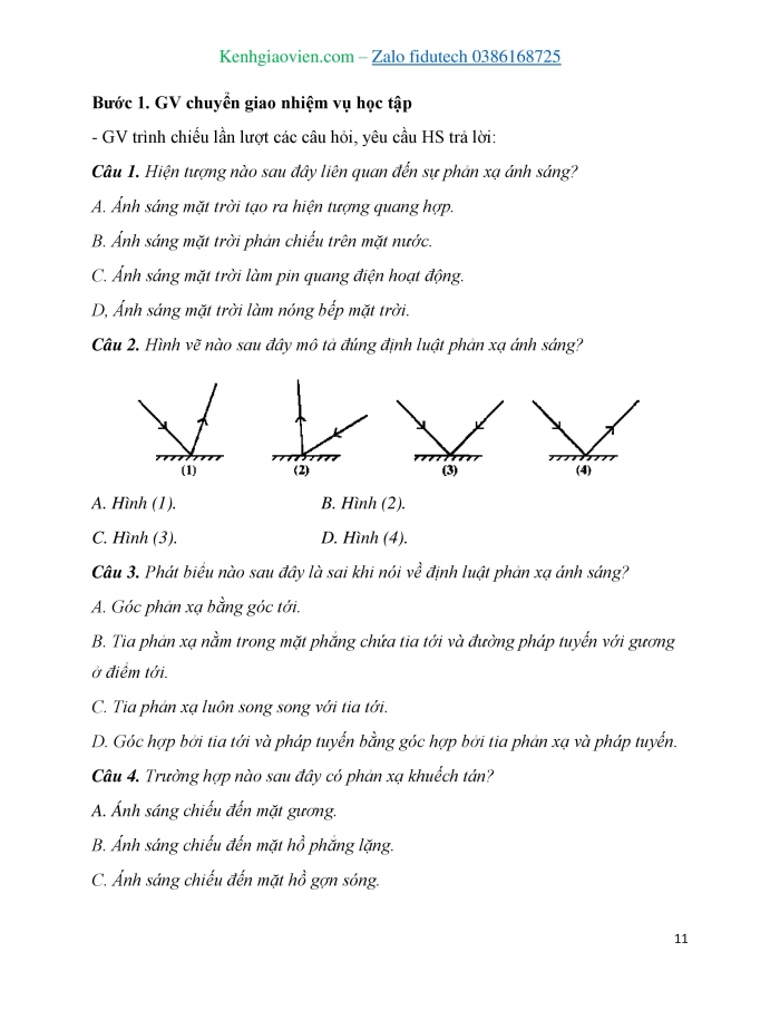 Giáo án và PPT KHTN 7 chân trời Bài 16: Sự phản xạ ánh sáng