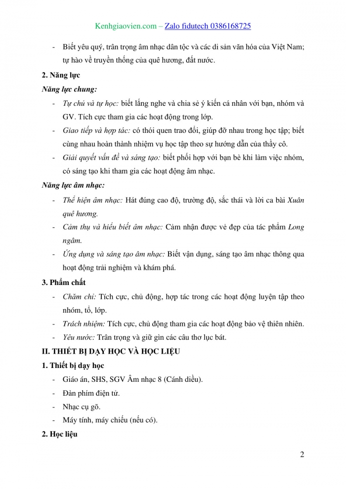 Giáo án và PPT Âm nhạc 8 cánh diều Bài 9: Bài hát Xuân quê hương, Bản nhạc Long ngâm, Nhã nhạc cung đình Huế, Đảo phách