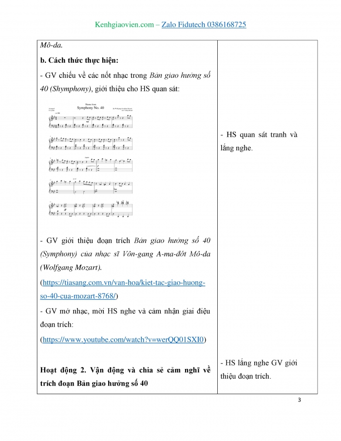 Giáo án và PPT Âm nhạc 3 chân trời Tiết 2: Ôn tập bài hát Khúc ca chan hòa, Nghe nhạc Trích đoạn Bản giao hưởng số 40 (Symphony No. 40), Tìm hiểu Trò chơi âm nhạc