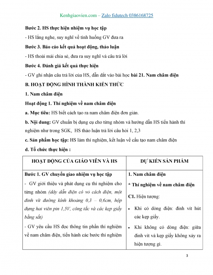 Giáo án và PPT KHTN 7 chân trời Bài 21: Nam châm điện