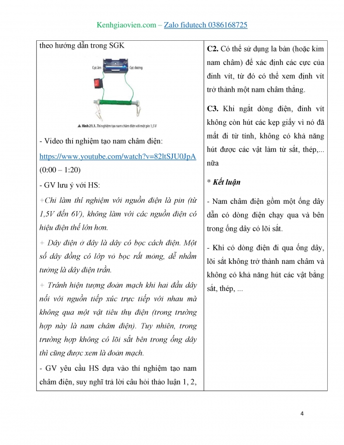 Giáo án và PPT KHTN 7 chân trời Bài 21: Nam châm điện