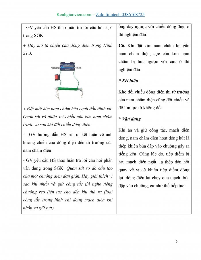 Giáo án và PPT KHTN 7 chân trời Bài 21: Nam châm điện