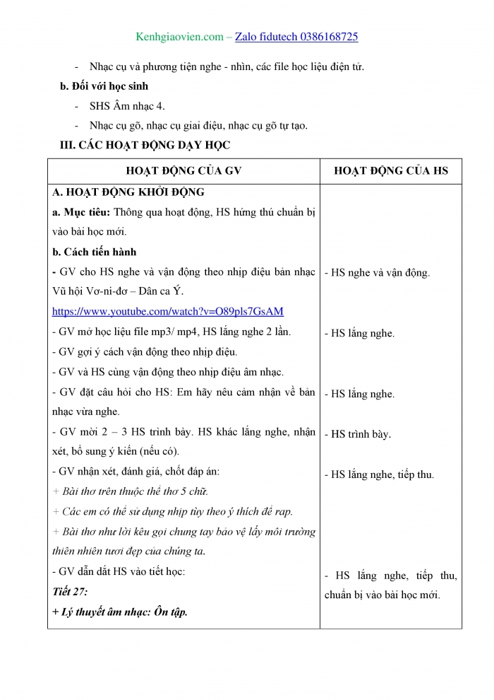 Giáo án và PPT Âm nhạc 4 kết nối Tiết 27: Lí thuyết âm nhạc Ôn tập, Đọc nhạc Bài số 4