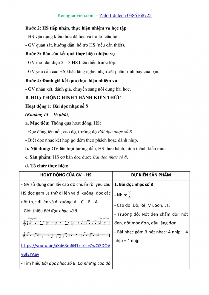 Giáo án và PPT Âm nhạc 8 cánh diều Bài 16: Bài đọc nhạc số 8, Bài hoà tấu số 8