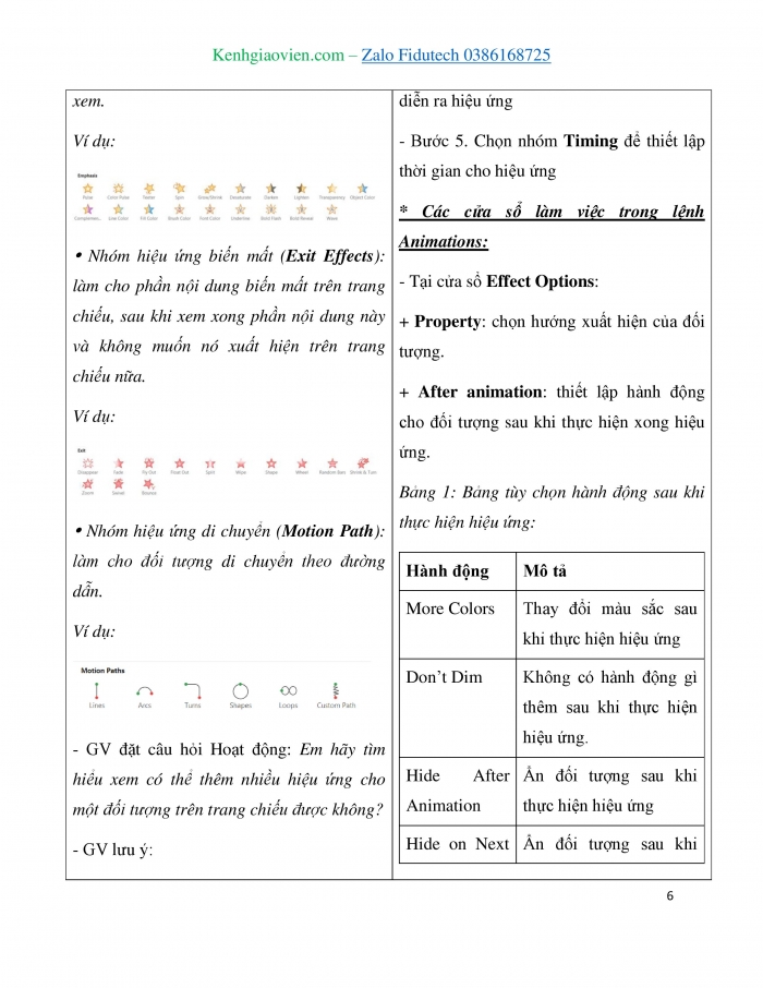 Giáo án và PPT Tin học 7 cánh diều Bài 14: Thêm hiệu ứng cho trang chiếu
