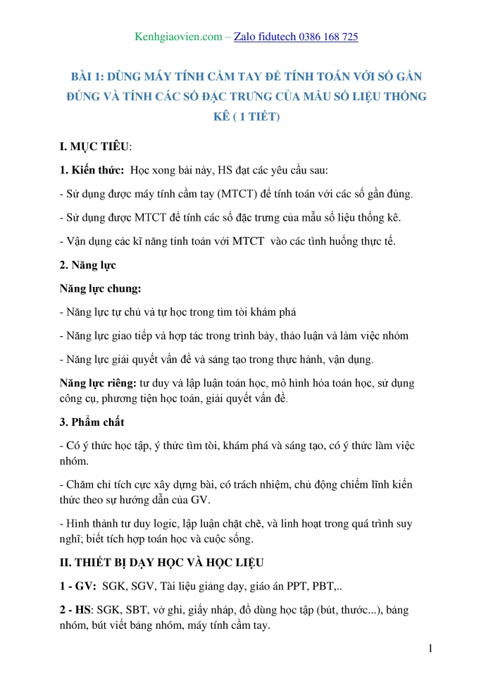 Giáo án và PPT Toán 10 chân trời Bài 1: Dùng máy tính cầm tay để tính toán với số gần đúng và tính các số đặc trưng của mẫu số liệu thống kê