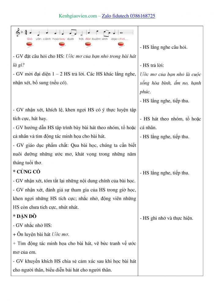 Giáo án và PPT Âm nhạc 4 cánh diều Chủ đề 7: Ước mơ