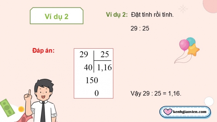 Giáo án điện tử Toán 5 chân trời Bài 36: Chia một số tự nhiên cho một số tự nhiên mà thương là một số thập phân