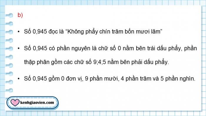 Giáo án điện tử Toán 5 chân trời Bài 52: Ôn tập số thập phân