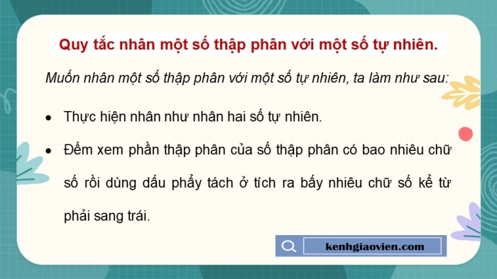 Giáo án điện tử Toán 5 cánh diều Bài 29: Nhân một số thập phân với một số tự nhiên