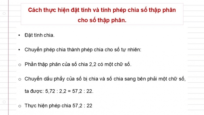 Giáo án điện tử Toán 5 cánh diều Bài 35: Chia một số thập phân cho một số thập phân