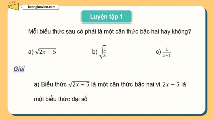 Giáo án điện tử Toán 9 cánh diều Bài 3: Căn thức bậc hai và căn thức bậc ba của biểu thức đại số