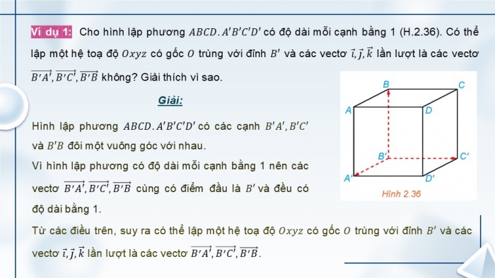 Giáo án điện tử Toán 12 kết nối Bài 7: Hệ trục toạ độ trong không gian