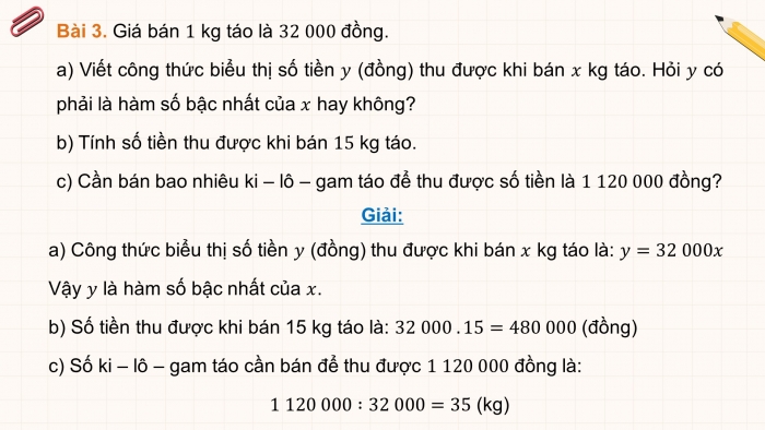 Giáo án PPT dạy thêm Toán 8 cánh diều Bài 3: Hàm số bậc nhất y = ax + b (a ≠ 0)