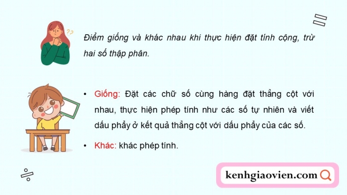 Giáo án điện tử Toán 5 kết nối Bài 20: Phép trừ số thập phân