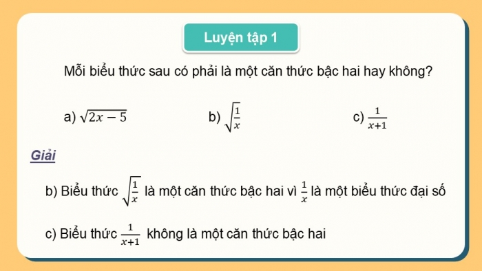 Giáo án điện tử Toán 9 cánh diều Bài 3: Căn thức bậc hai và căn thức bậc ba của biểu thức đại số