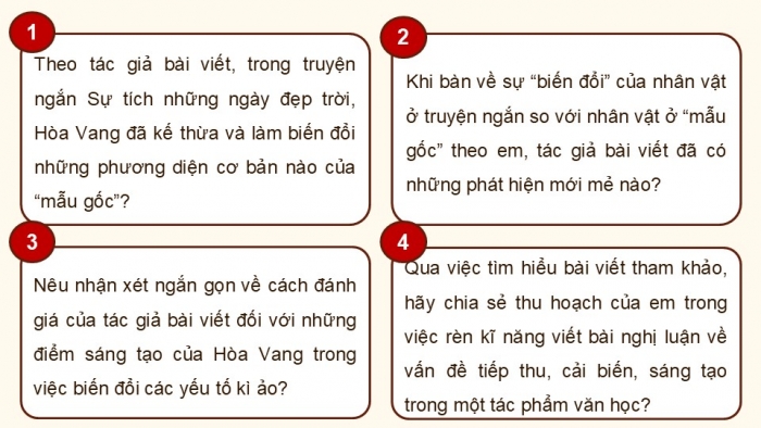 Giáo án điện tử Ngữ văn 12 kết nối Bài 4: Viết bài văn nghị luận về việc vay mượn – cải biến – sáng tạo trong một tác phẩm văn học