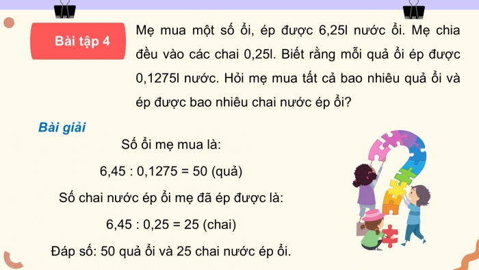 Giáo án PPT dạy thêm Toán 5 Cánh diều bài 35: Chia một số thập phân cho một số thập phân